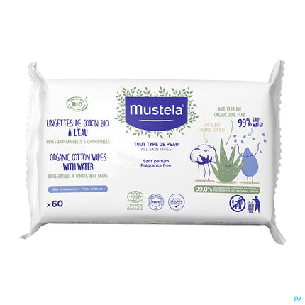 Mustela Bio katoenen doekjes met water 60 st