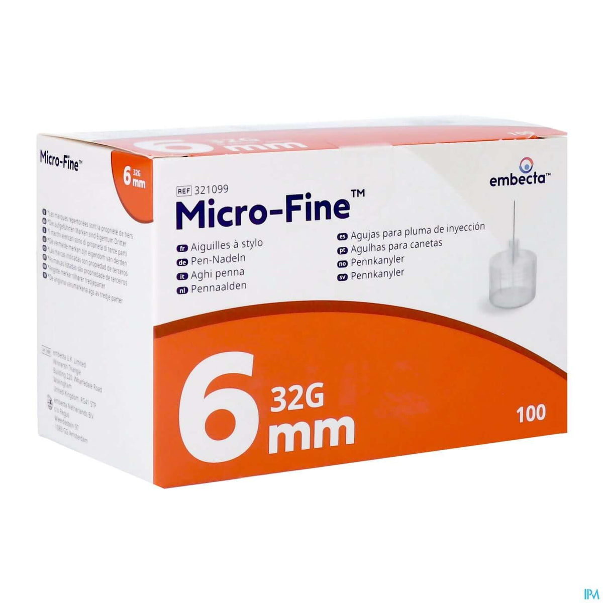 Microfine Pennaald 6mm 32g | 100 stuks | Insulinetoediening – BENU