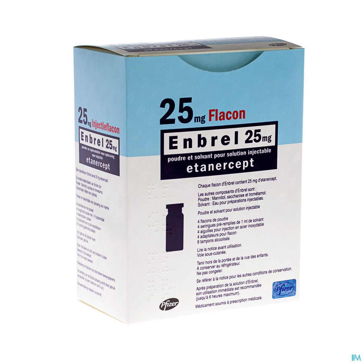 Enbrel 25mg | 4 flacons poudre injection seringue | Thérapie anticorps ...
